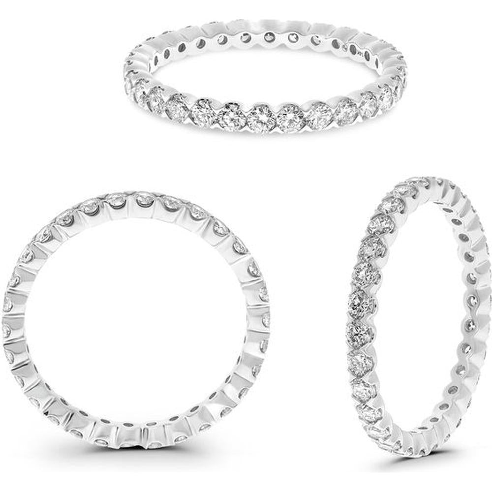 Roman & Jules - 14K White Gold Round Diamond Eternity Ring with Fishtail Setting - 1.00 Carat Total Diamond Weight