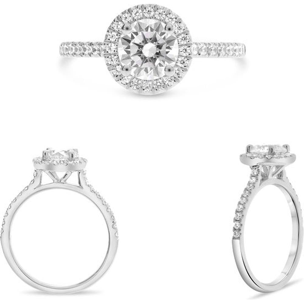 Roman & Jules - 14K White Gold Round Diamond Four Prong Halo Engagement Ring - 0.29 Carat Total Diamond Weight