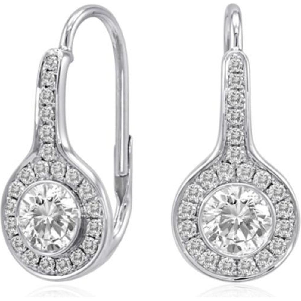Roman & Jules - 14K White Gold Round Diamond Halo Earrings - 1.05 Carat Total Diamond Weight