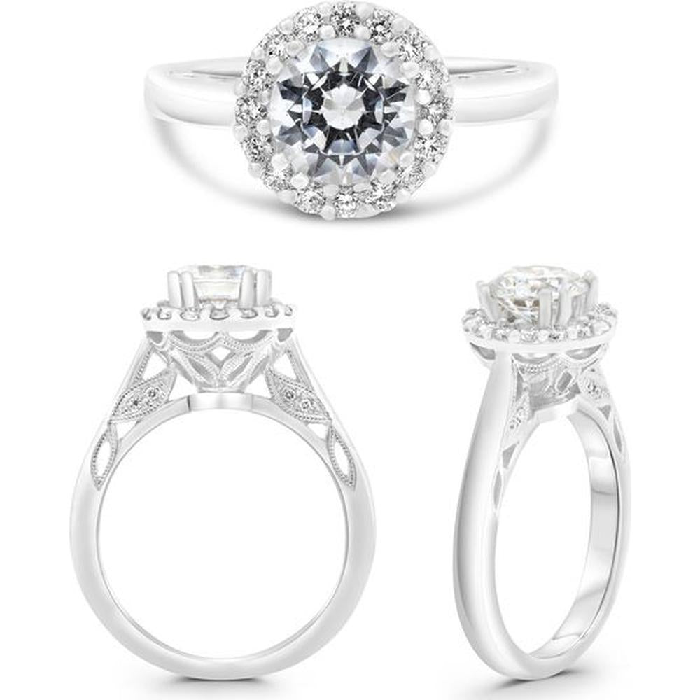 Roman & Jules - 14K White Gold Round Diamond Halo Engagement Ring - 0.35 Carat Total Diamond Weight