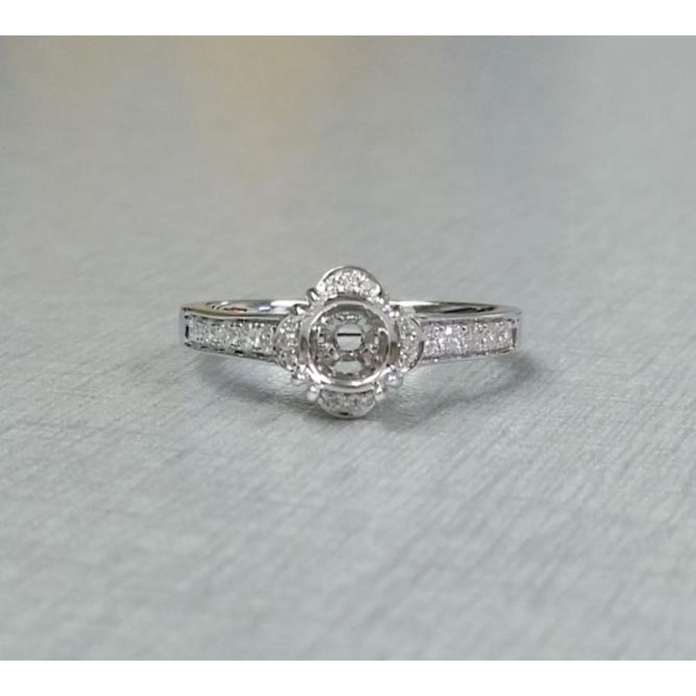 Roman & Jules - 14K White Gold Round Diamond Halo Engagement Ring with Milgrain Detailing - 0.20 Carat Total Diamond Weight