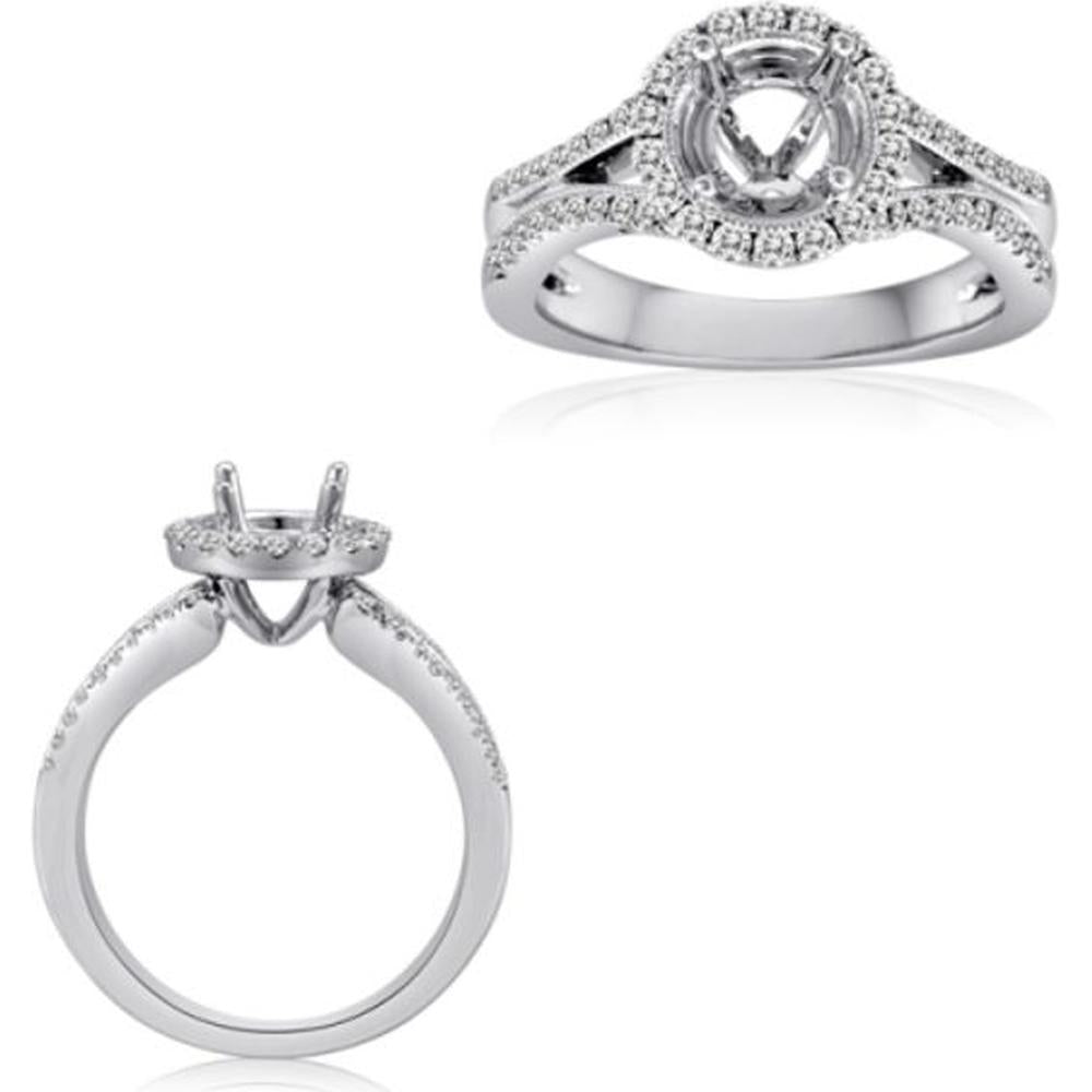 Roman & Jules - 14K White Gold Round Diamond Halo Engagement Ring with Split Shank - 0.48 Carat Total Diamond Weight