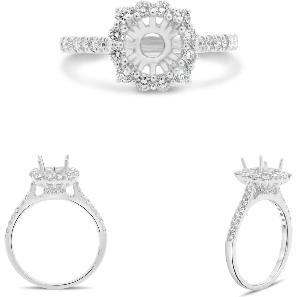 Roman & Jules - 14K White Gold Round Diamond Halo Engagement Setting - 0.59 Carat Total Diamond Weight