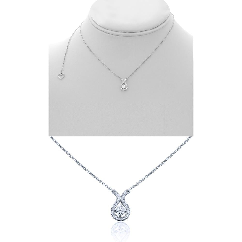 Roman & Jules - 14K White Gold Round Diamond Halo Necklace - 0.17 Carat Total Diamond Weight