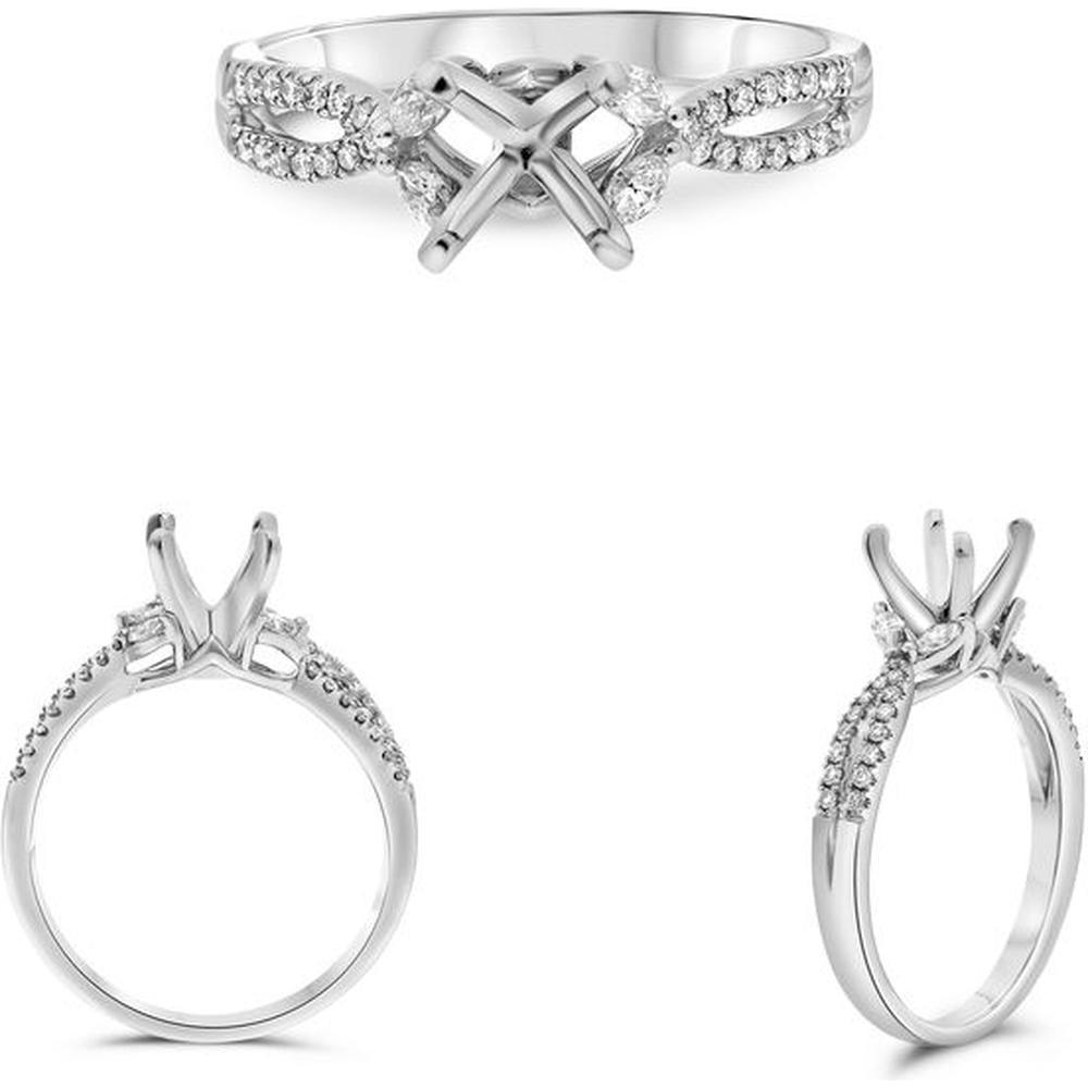Roman & Jules - 14K White Gold Round Diamond Halo Ring - 0.13 Carat Total Diamond Weight