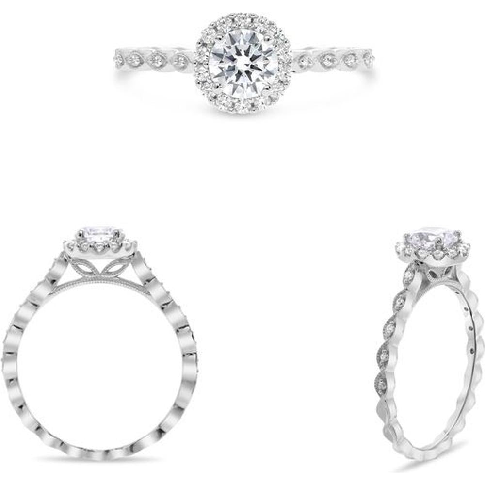 Roman & Jules - 14K White Gold Round Diamond Halo Ring - 0.15 Carat Total Diamond Weight