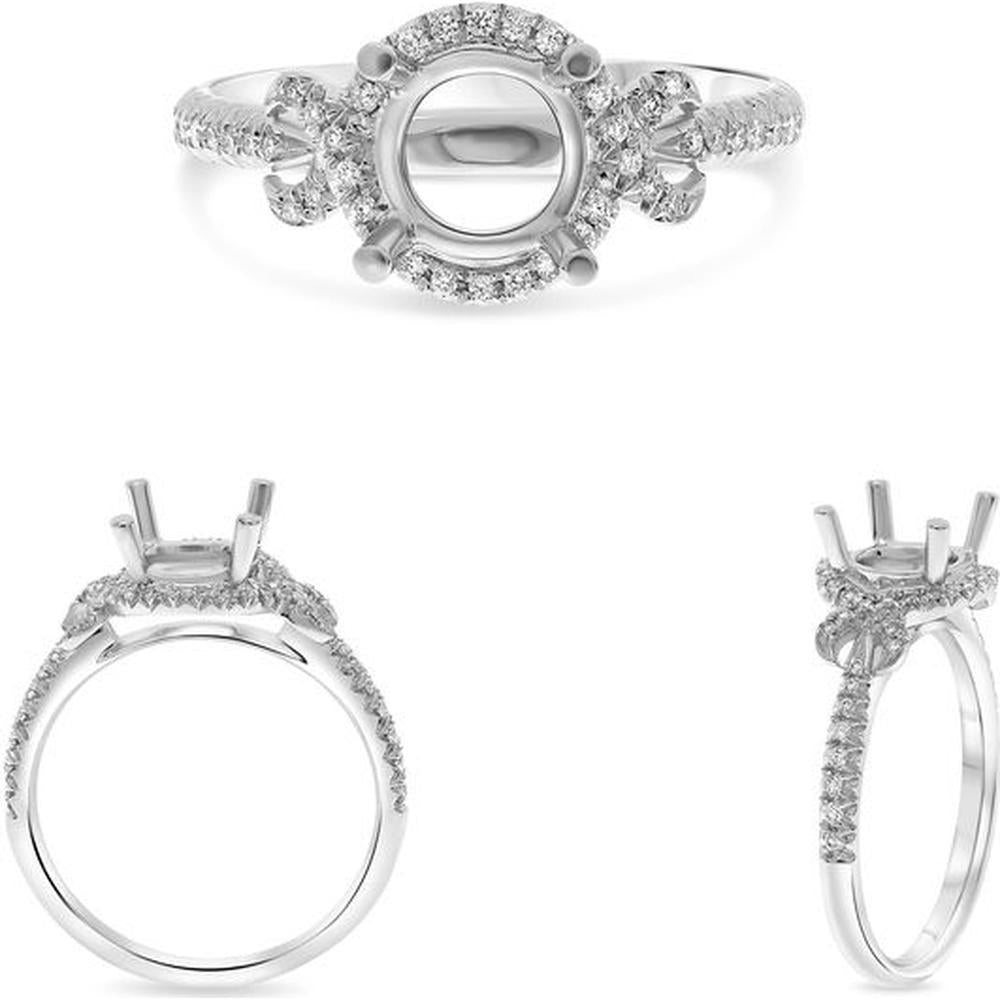 Roman & Jules - 14K White Gold Round Diamond Halo Ring - 0.20 Carat Total Diamond Weight