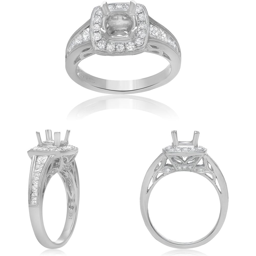 Roman & Jules - 14K White Gold Round Diamond Halo Ring - 0.28 Carat Diamond Weight