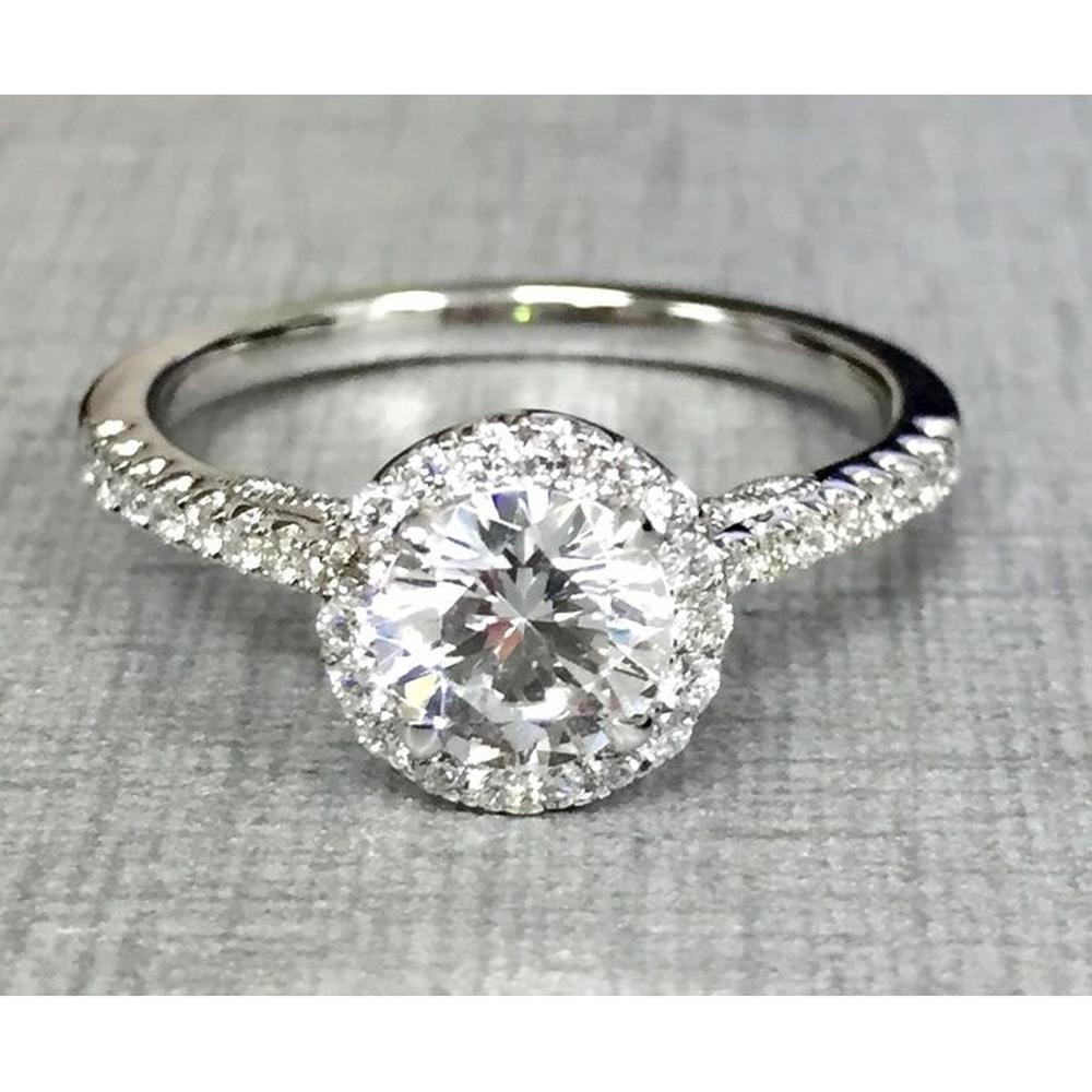 Roman & Jules - 14K White Gold Round Diamond Halo Ring - 0.30 Carat Total Diamond Weight