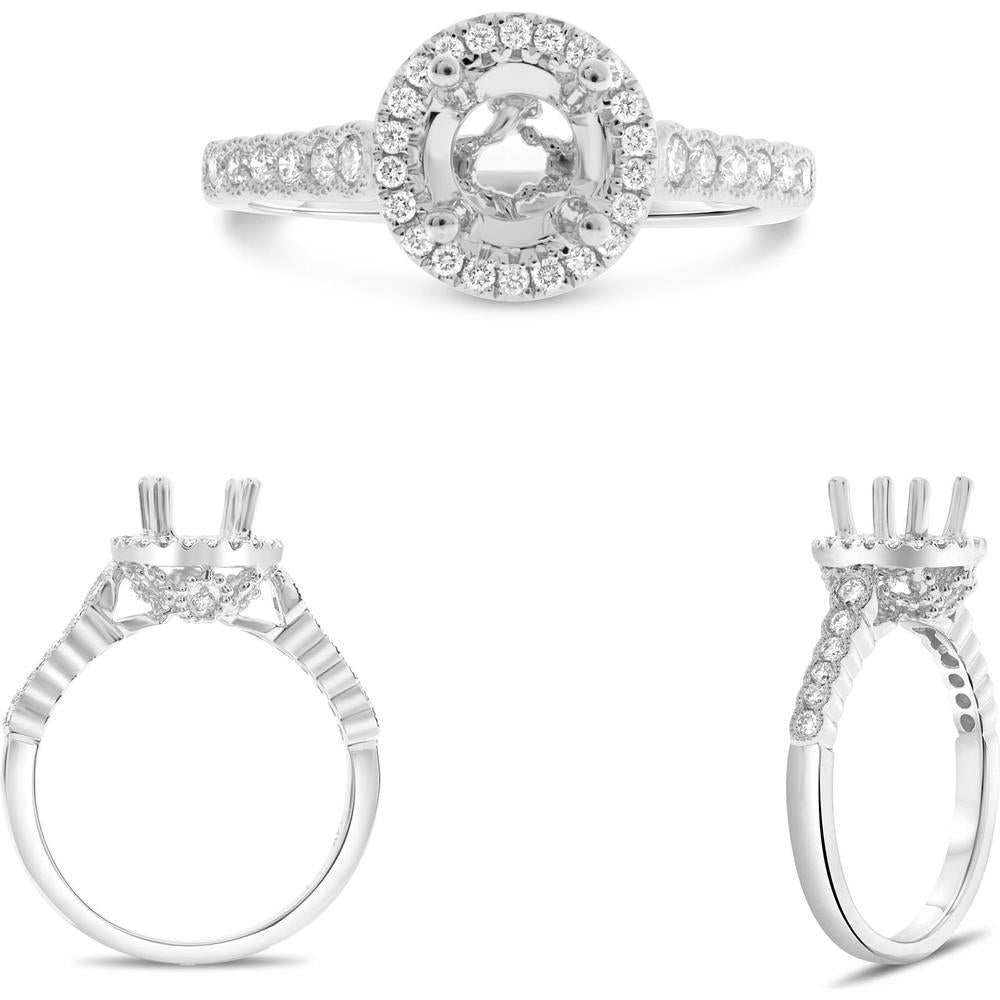 Roman & Jules - 14K White Gold Round Diamond Halo Ring - 0.32 Carat Total Diamond Weight