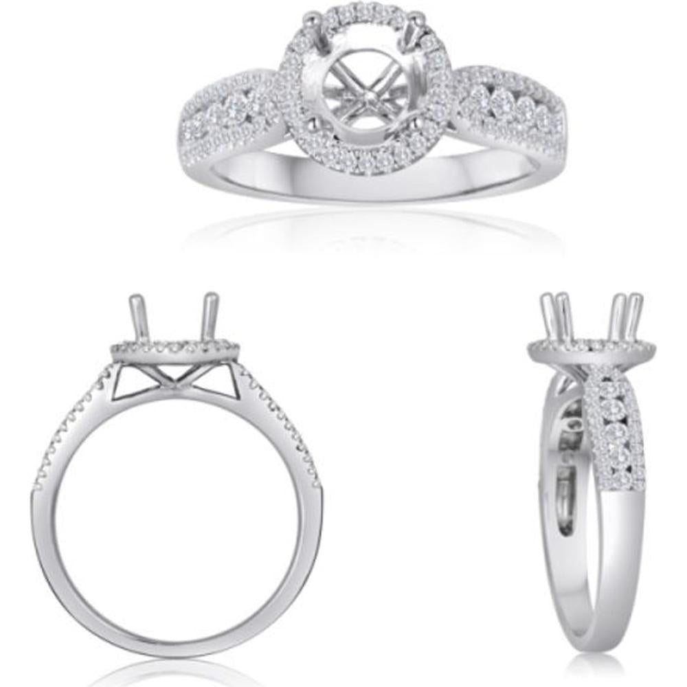 Roman & Jules - 14K White Gold Round Diamond Halo Ring - 0.39 Carat Total Diamond Weight