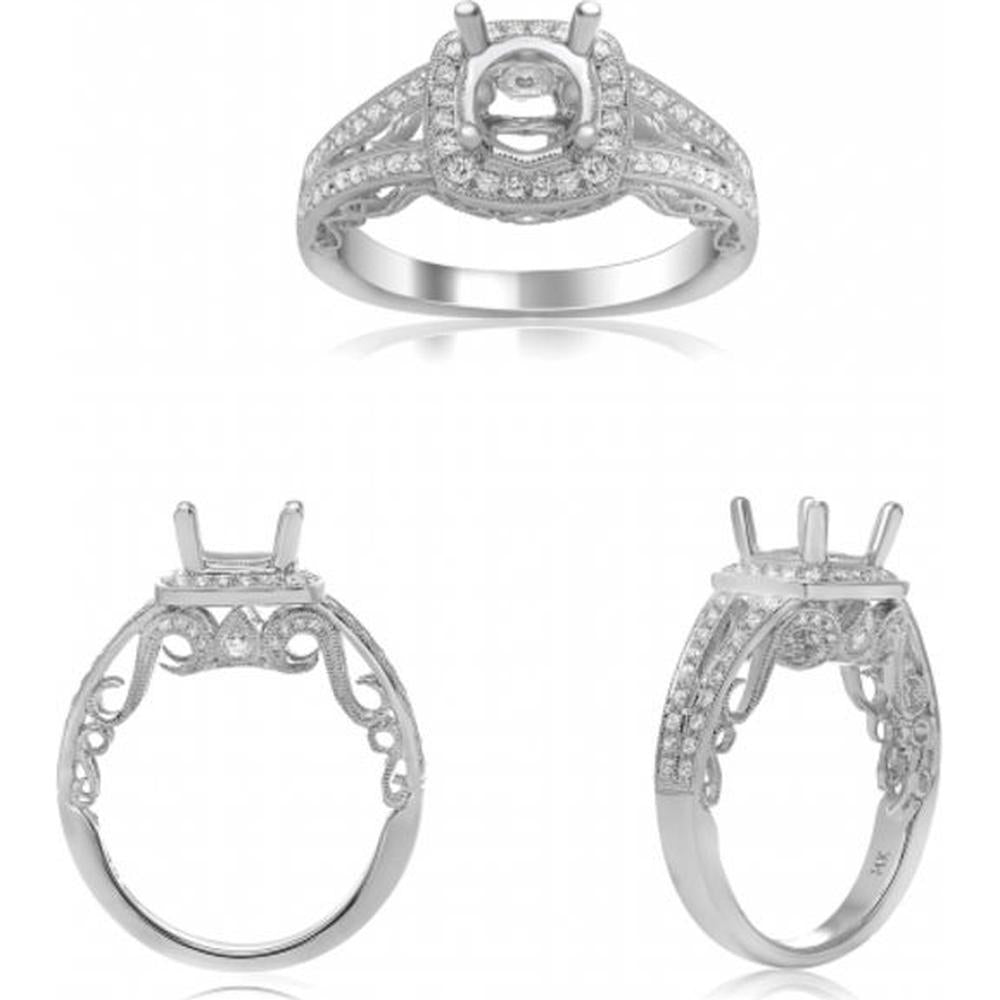 Roman & Jules - 14K White Gold Round Diamond Halo Ring - 0.42 Carat Total Diamond Weight