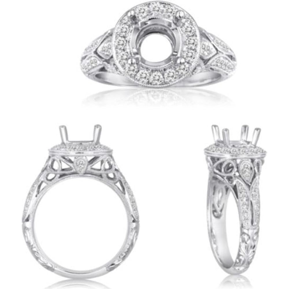 Roman & Jules - 14K White Gold Round Diamond Halo Ring - 0.48 Carat Total Diamond Weight