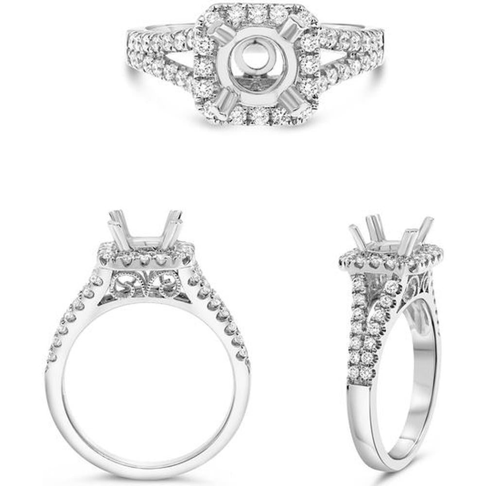 Roman & Jules - 14K White Gold Round Diamond Halo Ring - 0.50 Carat Total Diamond Weight