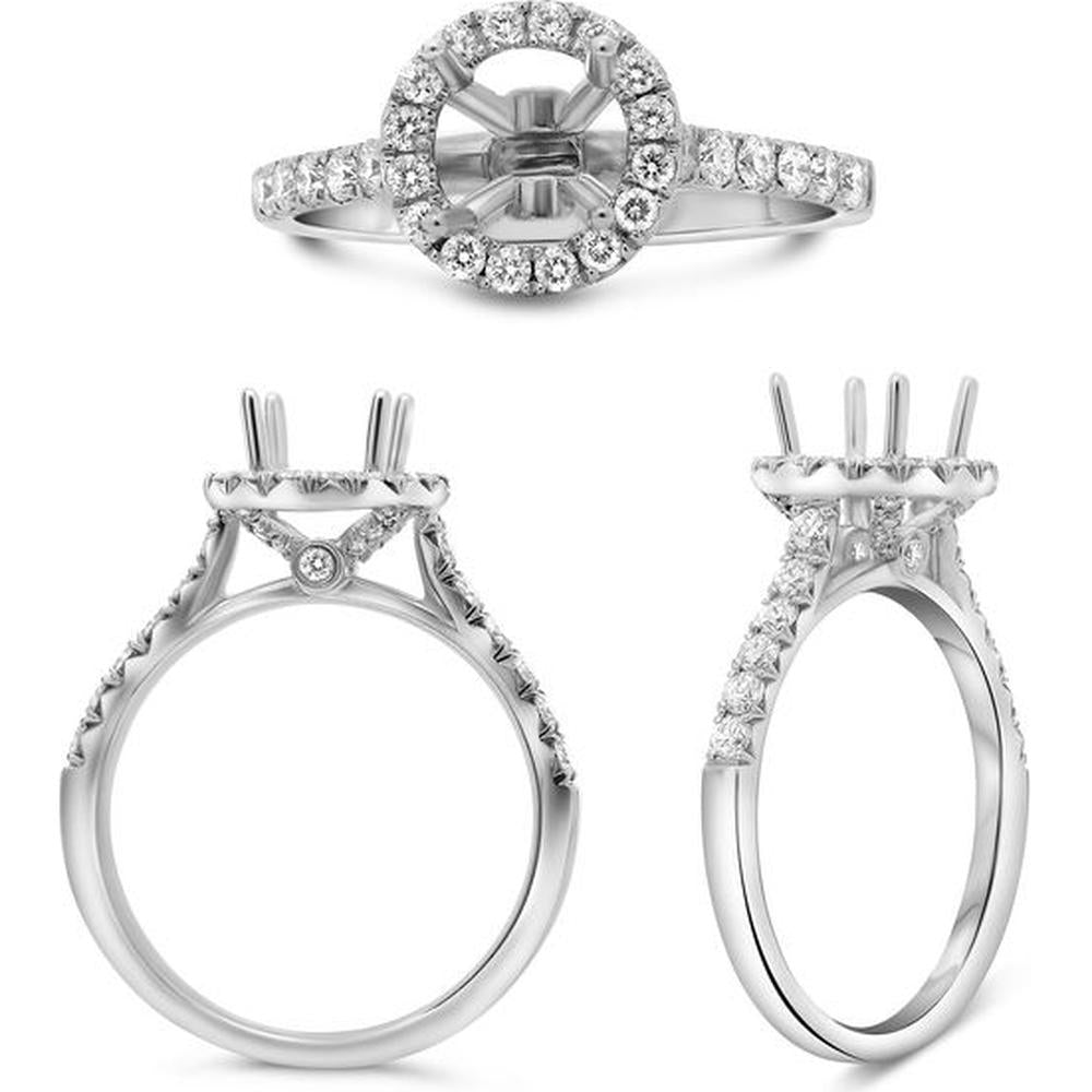 Roman & Jules - 14K White Gold Round Diamond Halo Ring - 0.64 Carat Total Diamond Weight