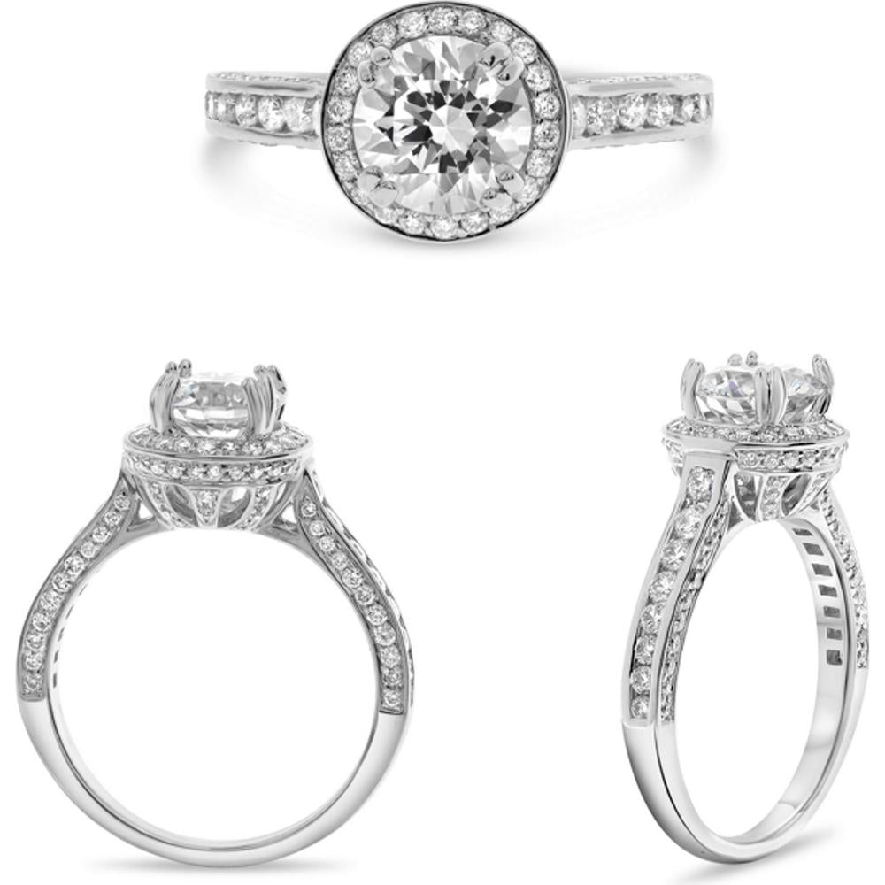 Roman & Jules - 14K White Gold Round Diamond Halo Ring - 0.72 Carat Total Diamond Weight
