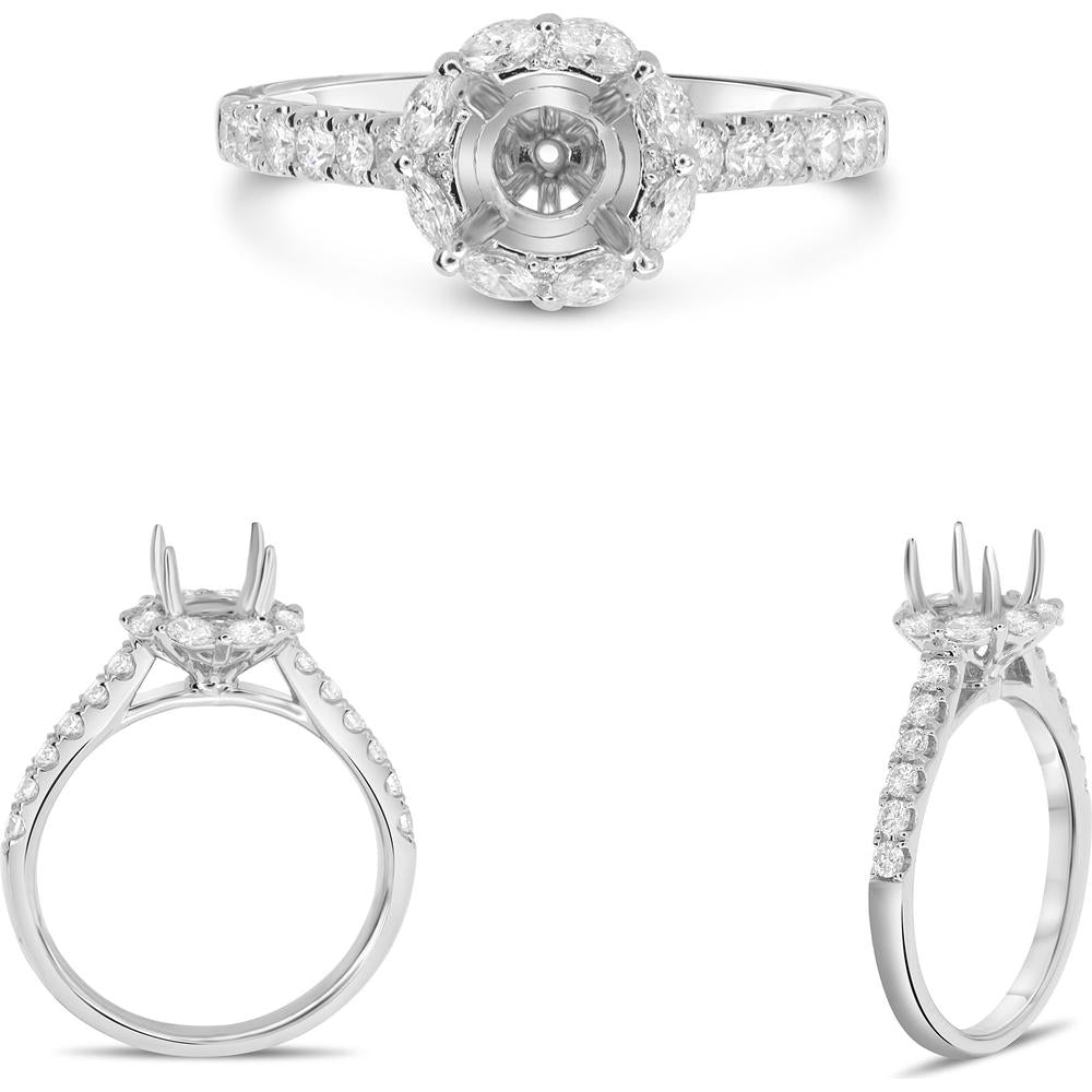 Roman & Jules - 14K White Gold Round Diamond Halo Ring with 0.33 Carat Total Diamond Weight