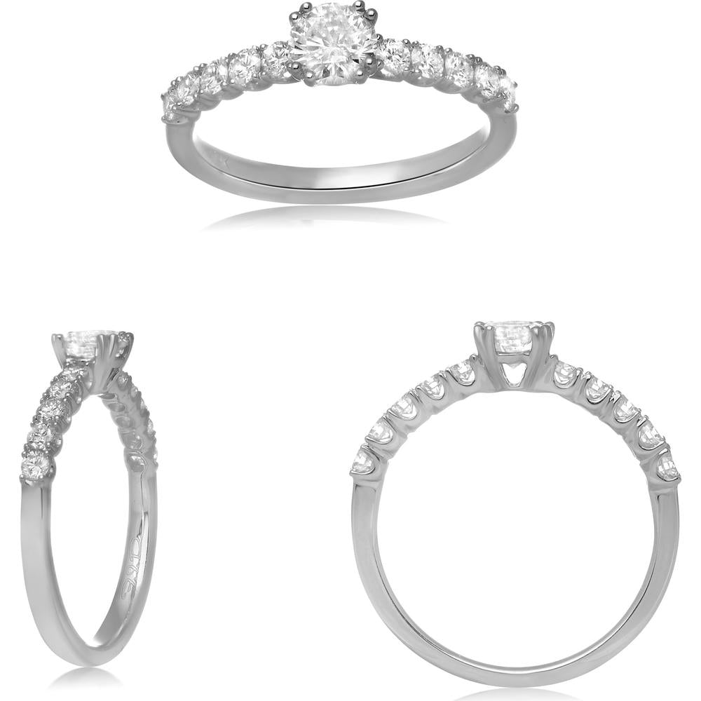 Roman & Jules - 14K White Gold Round Diamond Halo Ring with 0.37 Carat Center Diamond and 0.44 Carat Total Diamond Weight