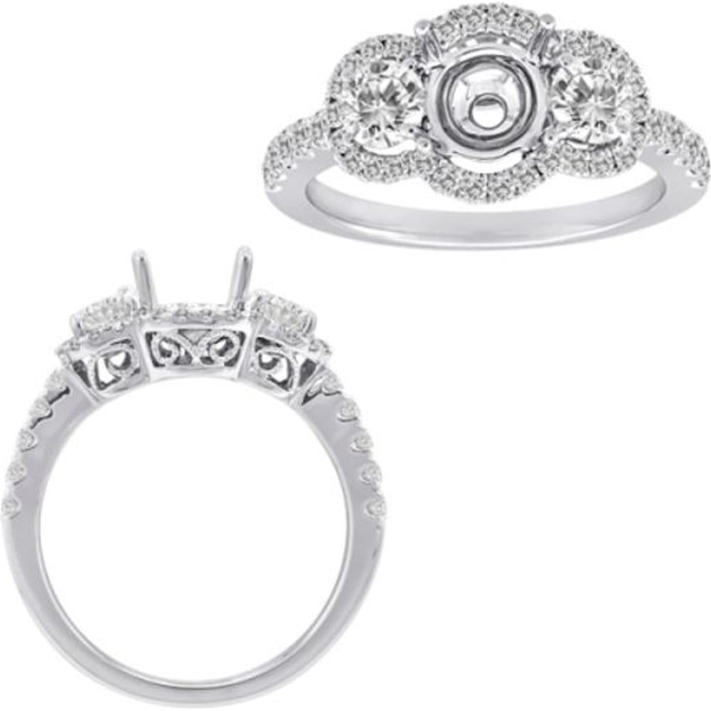 Roman & Jules - 14K White Gold Round Diamond Halo Ring with 0.45 and 0.55 Carat Diamonds - 1.00 Carat Total Diamond Weight
