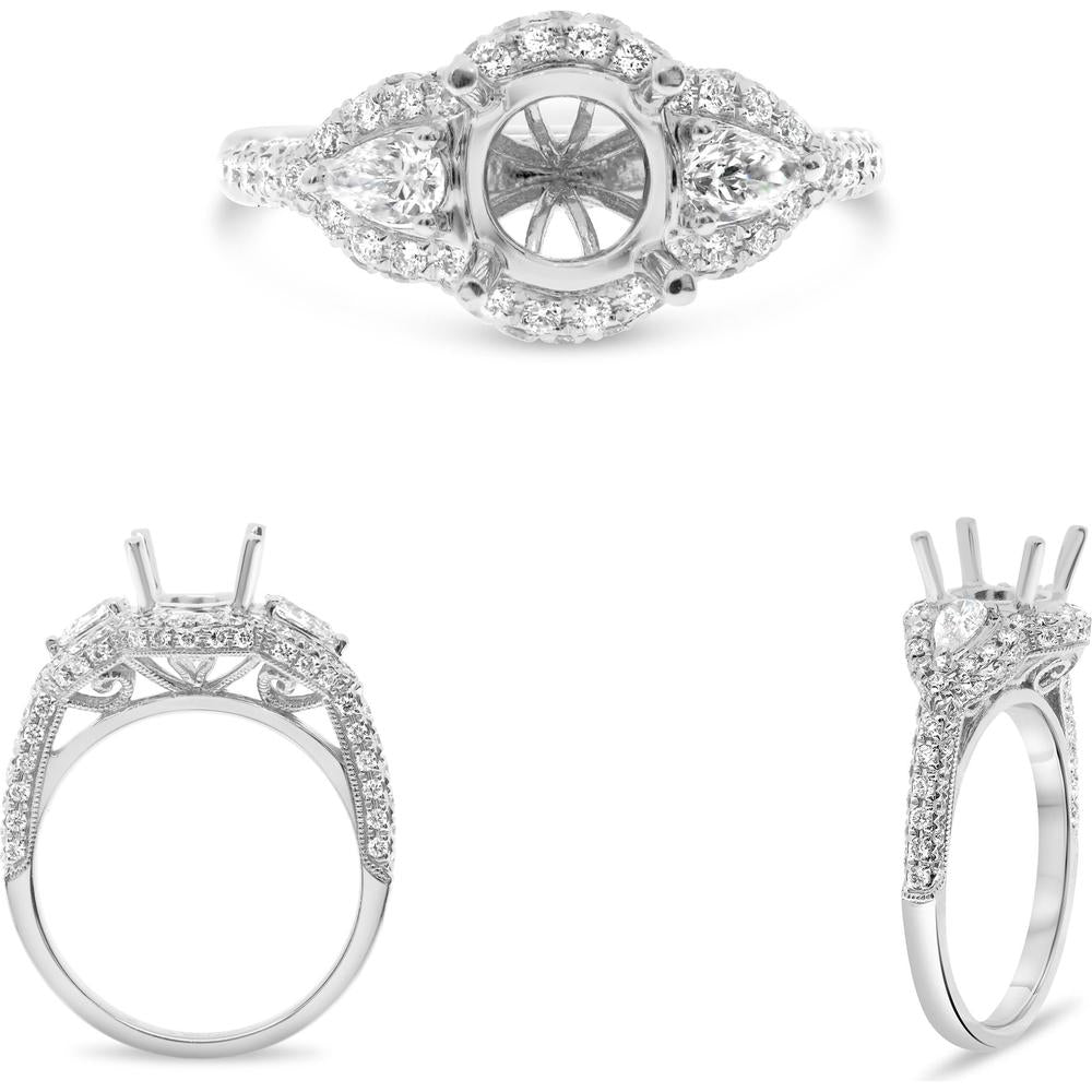 Roman & Jules - 14K White Gold Round Diamond Halo Ring with 0.50 Carat Total Diamond Weight