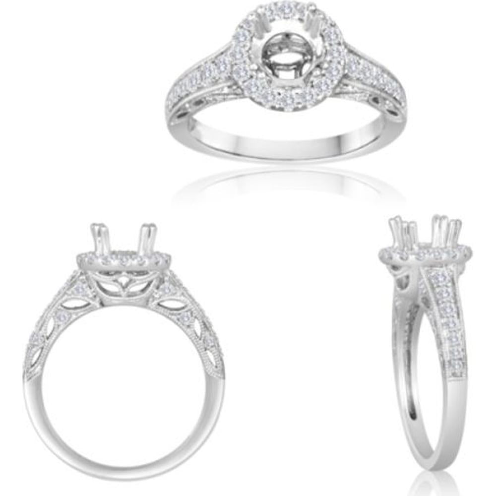 Roman & Jules - 14K White Gold Round Diamond Halo Ring with 0.56 Carat Total Diamond Weight