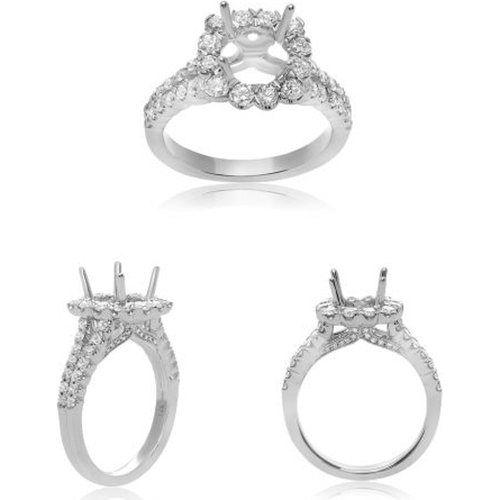 Roman & Jules - 14K White Gold Round Diamond Halo Ring with Fishtail Setting - 1.03 Carat Total Diamond Weight