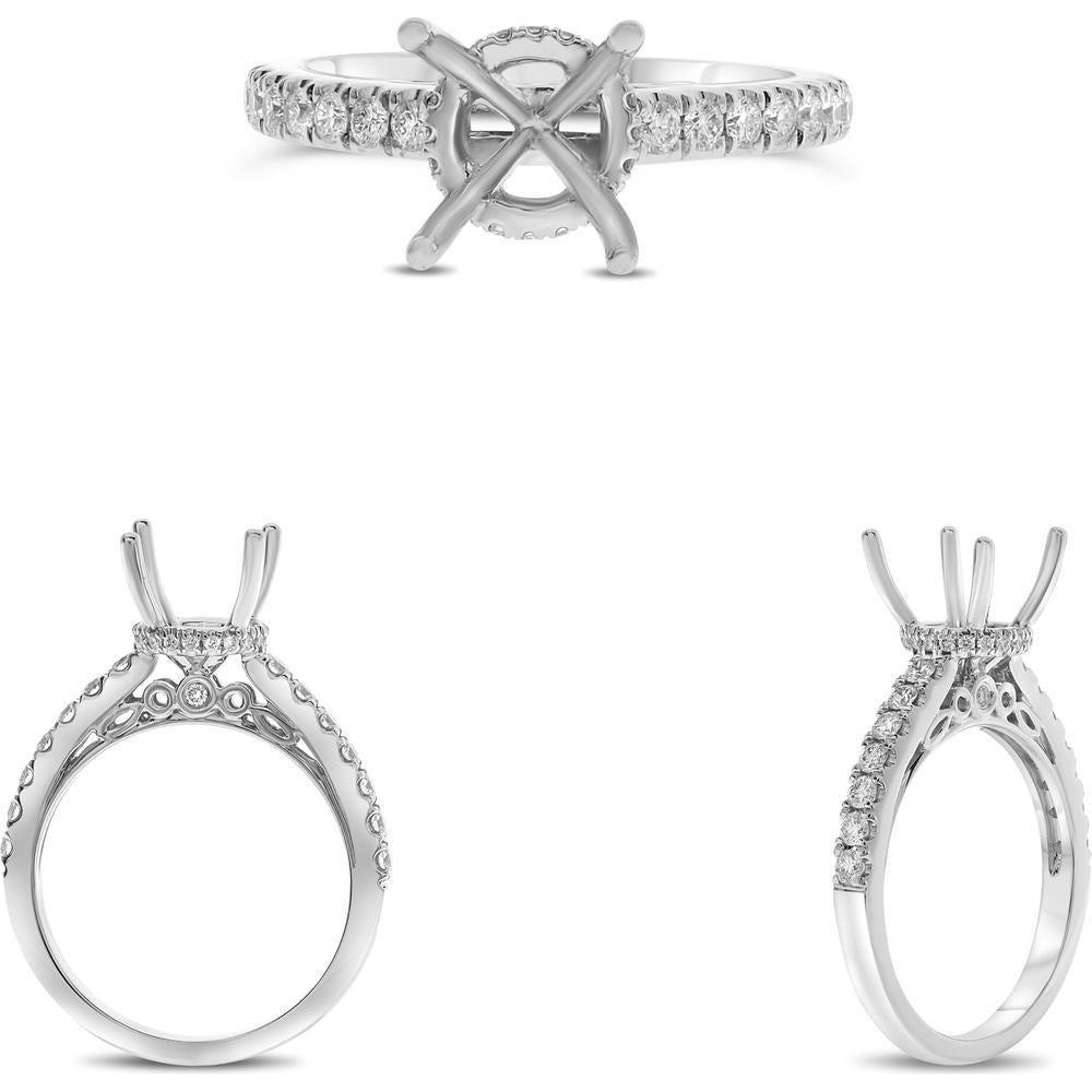 Roman & Jules - 14K White Gold Round Diamond Halo Ring with Hidden Full Halo - 0.41 Carat Total Diamond Weight