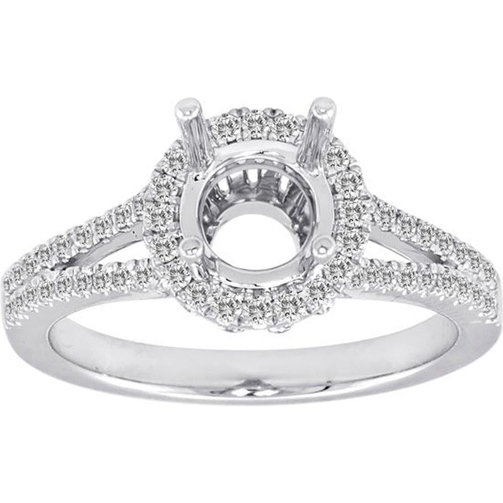 Roman & Jules - 14K White Gold Round Diamond Halo Ring with Split Shank - 0.35 Carat Total Diamond Weight