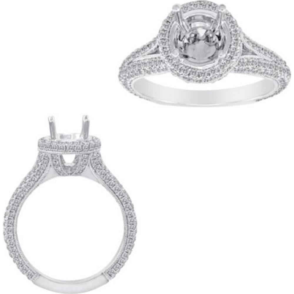 Roman & Jules - 14K White Gold Round Diamond Halo Ring with Split Shank - 1.10 Carat Total Diamond Weight
