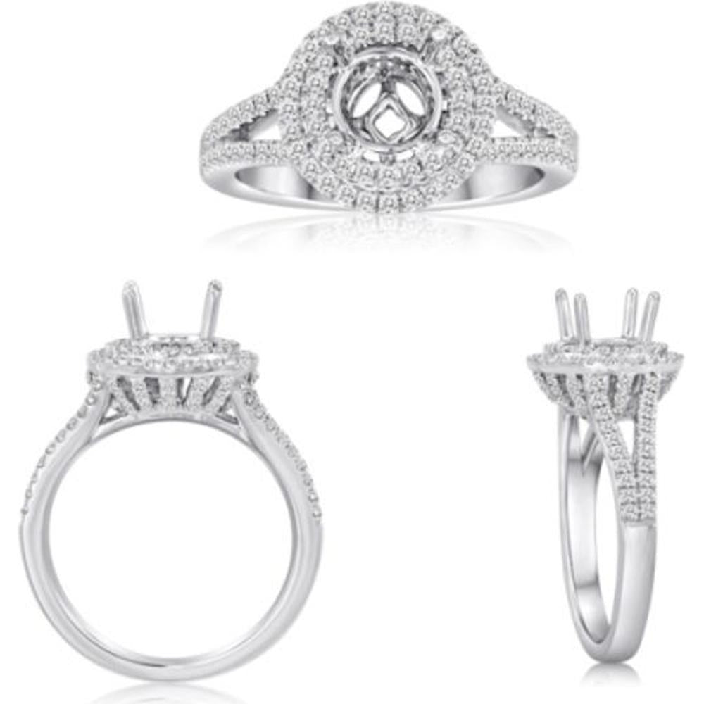 Roman & Jules - 14K White Gold Round Diamond Halo Ring with Split Shank and Milgrain Detailing - 0.49 Carat Total Diamond Weight