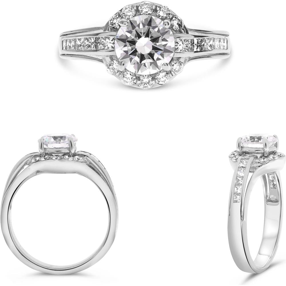 Roman & Jules - 14K White Gold Round Diamond Halo Ring with Split Shank Design - 0.42 Carat Total Diamond Weight