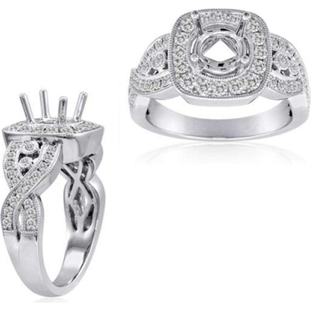 Roman & Jules - 14K White Gold Round Diamond Halo Ring with Twist Band - 0.69 Carat Total Diamond Weight