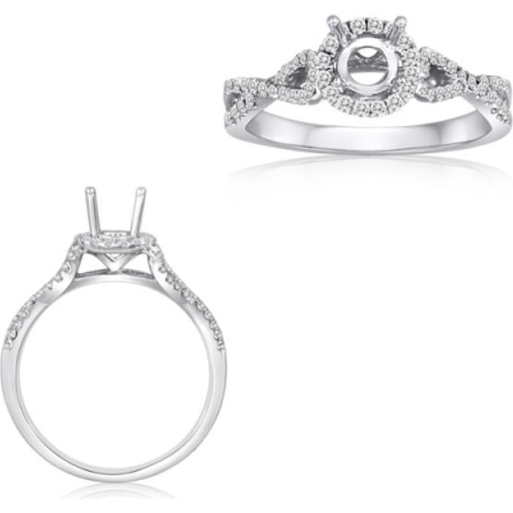 Roman & Jules - 14K White Gold Round Diamond Halo Ring with Twist Shank - 0.36 Carat Total Diamond Weight