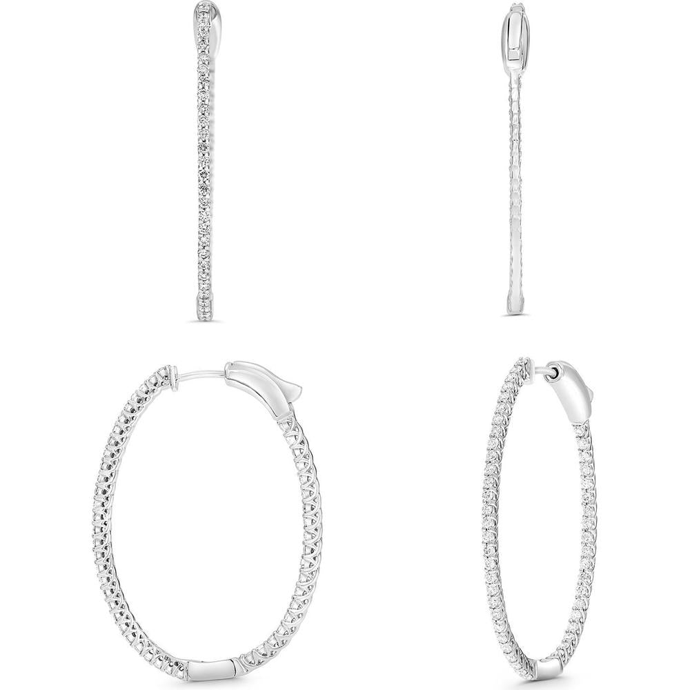Roman & Jules - 14K White Gold Round Diamond Hoop Earrings - 1.00 Carat Total Diamond Weight