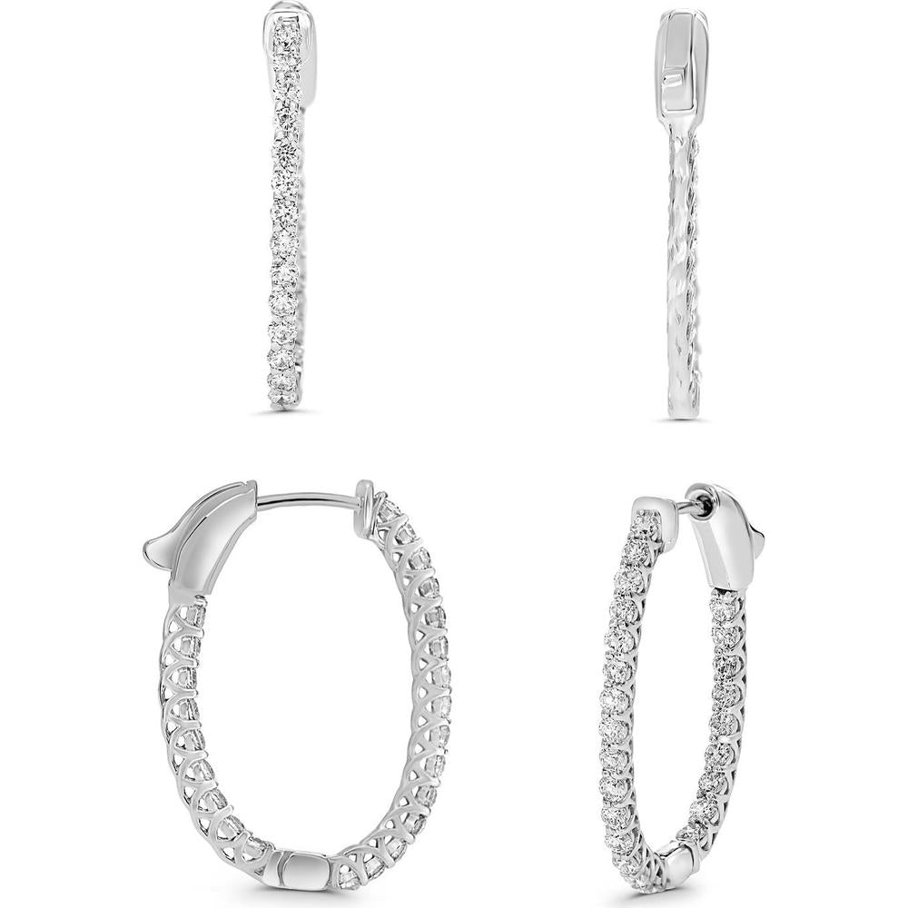 Roman & Jules - 14K White Gold Round Diamond Lucida Hoop Earrings - 1.00 Carat Total Diamond Weight