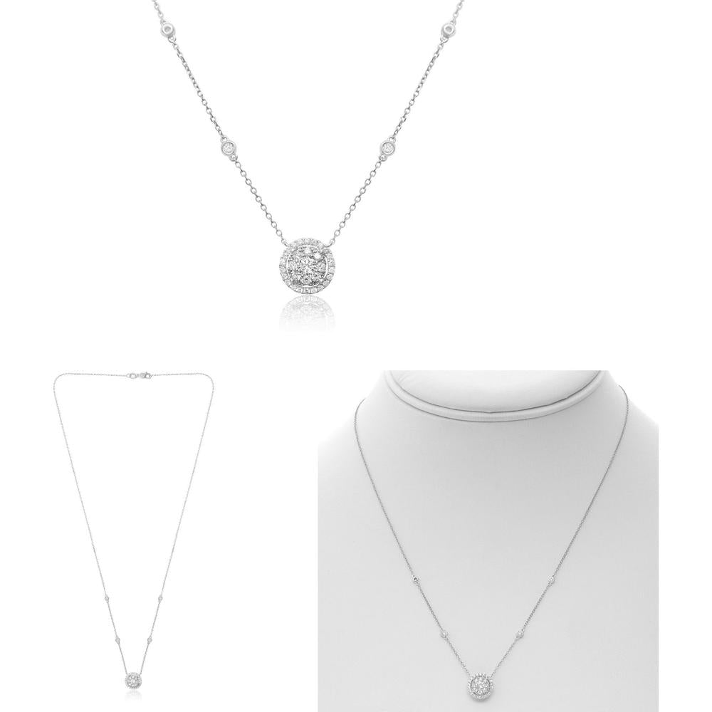 Roman & Jules - 14K White Gold Round Diamond Necklace with Cluster Design - 0.30 Carat Total Diamond Weight