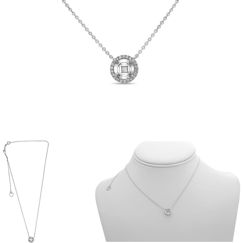 Roman & Jules - 14K White Gold Round Diamond Necklace with Halo Design - 0.10 Carat Total Diamond Weight