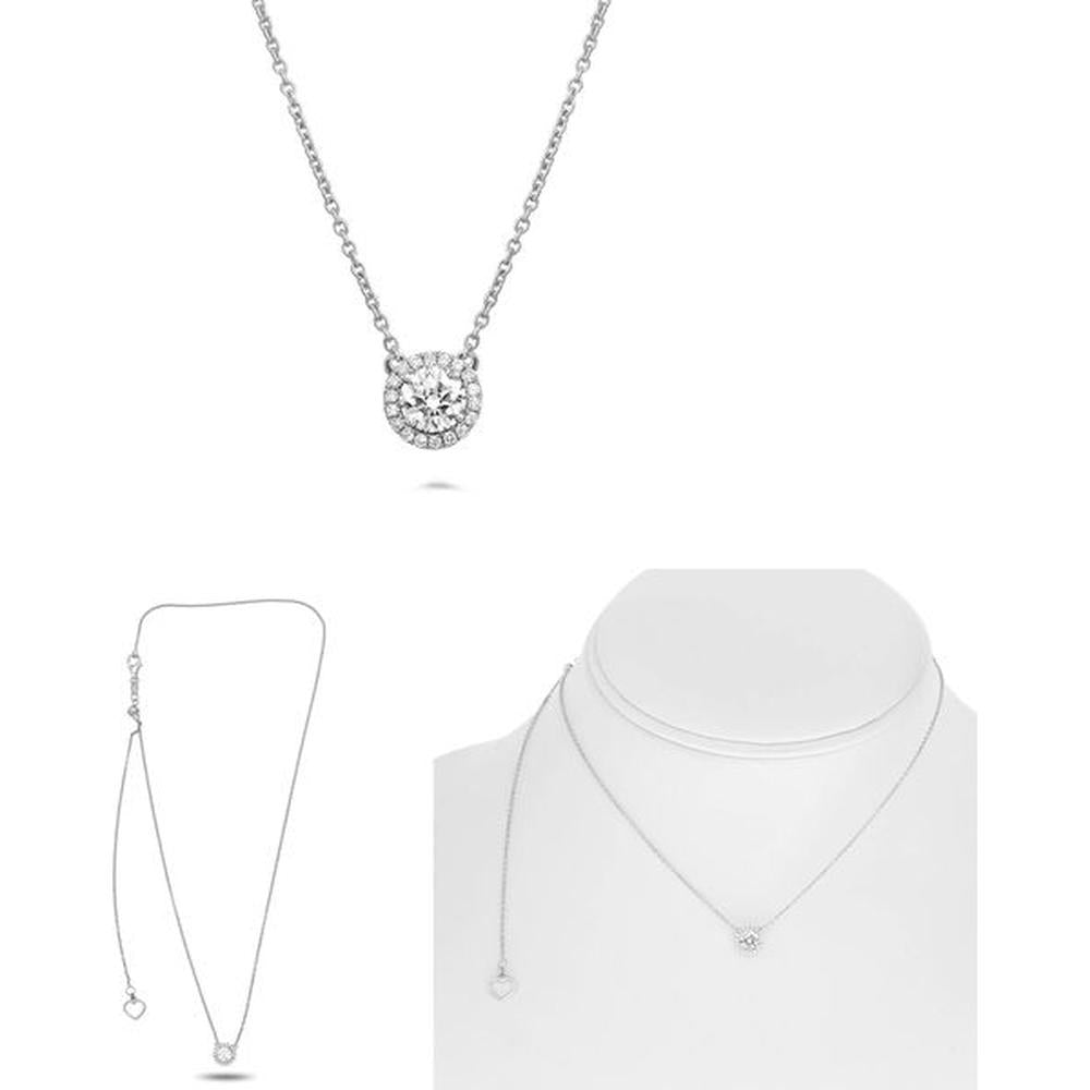 Roman & Jules - 14K White Gold Round Diamond Necklace with Halo Setting - 0.50 Carat Total Diamond Weight