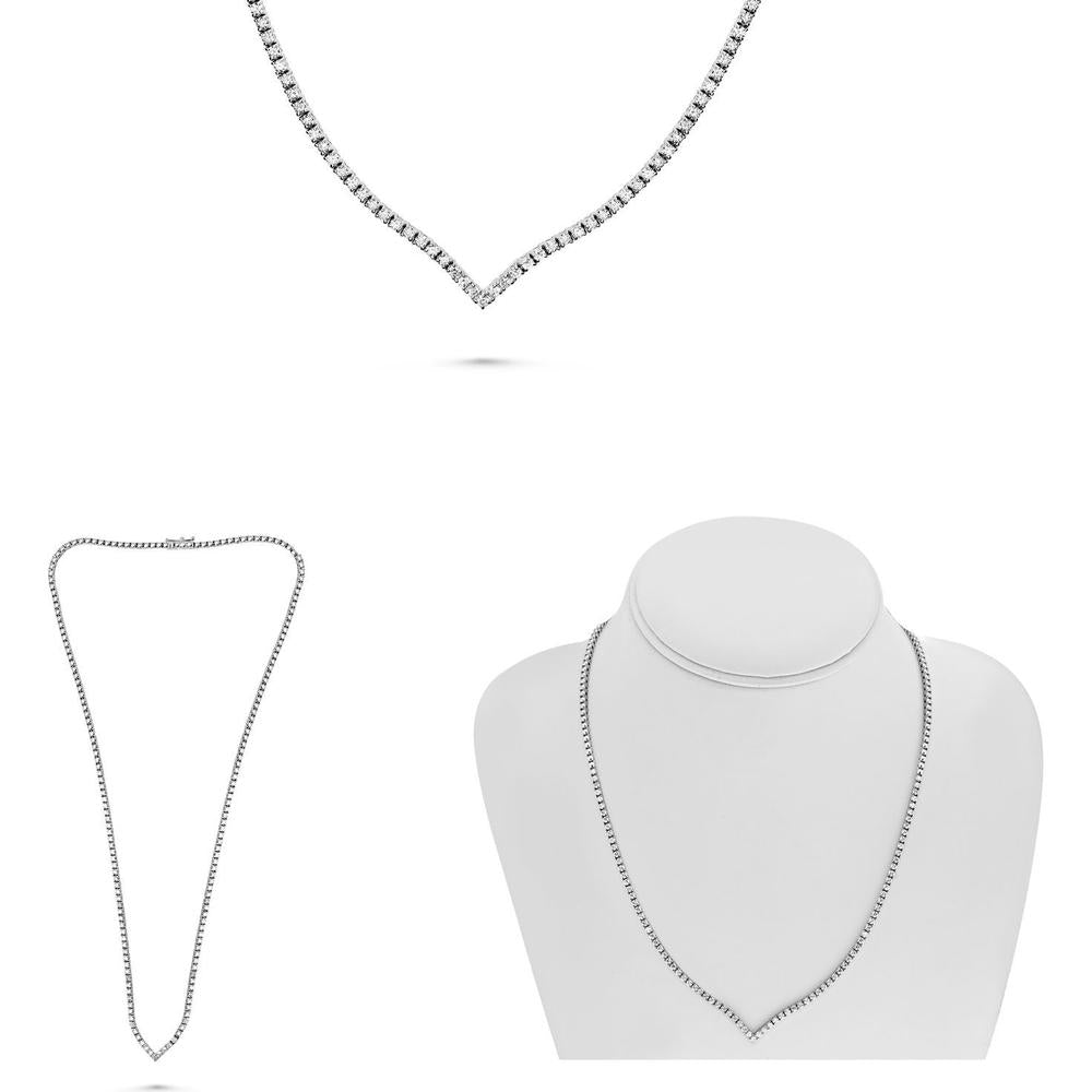 Roman & Jules - 14K White Gold Round Diamond Necklace with Prong Set 3.00 Carat Total Diamond Weight