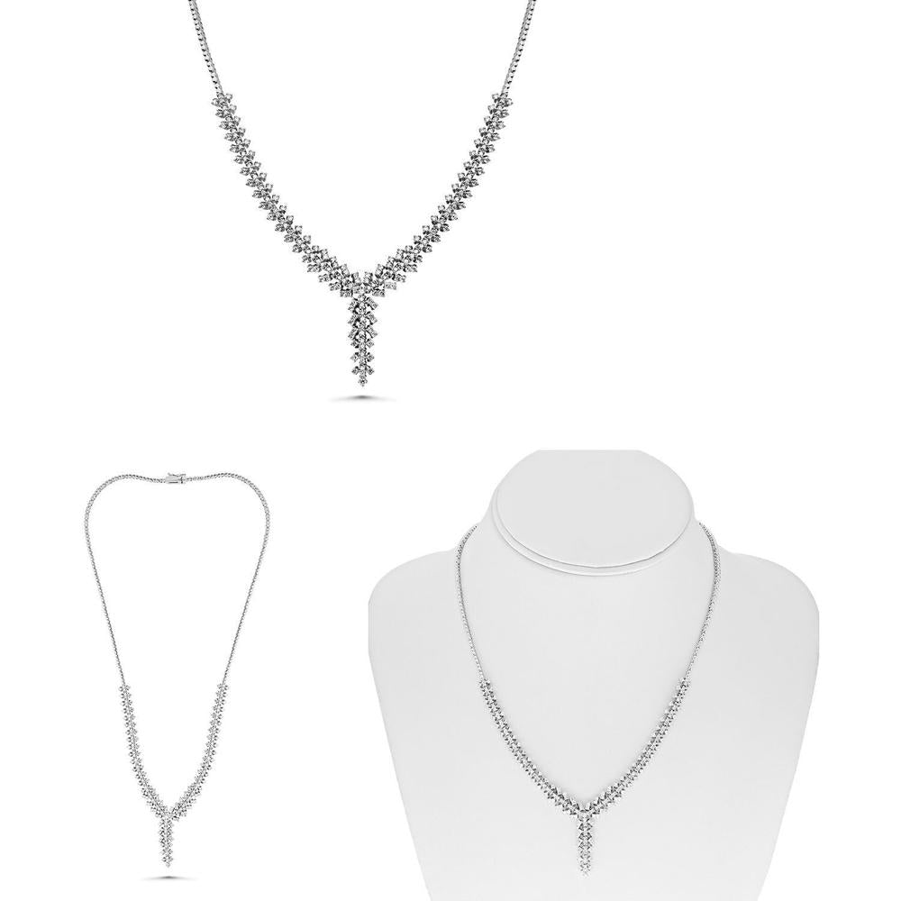 Roman & Jules - 14K White Gold Round Diamond Necklace with Shared Prong Setting - 3.11 Carat Total Diamond Weight