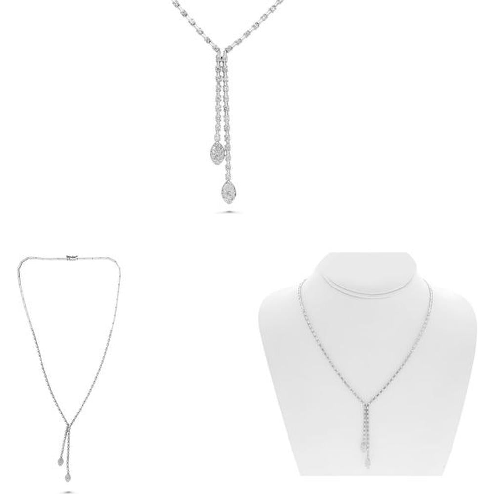 Roman & Jules - 14K White Gold Round Diamond Necklace with Split Chain Design - 2.00 Carat Total Diamond Weight