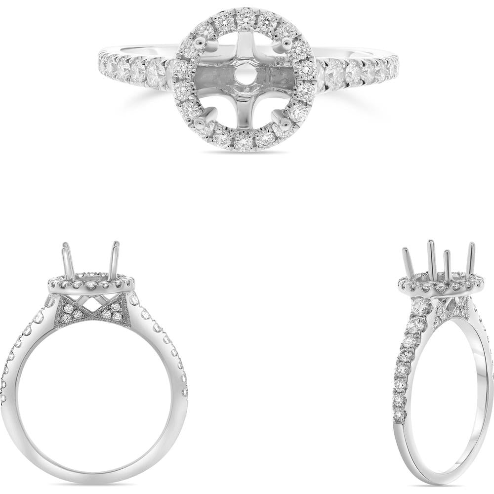 Roman & Jules - 14K White Gold Round Diamond Pave Engagement Ring Setting with 0.55 Carat Total Diamond Weight
