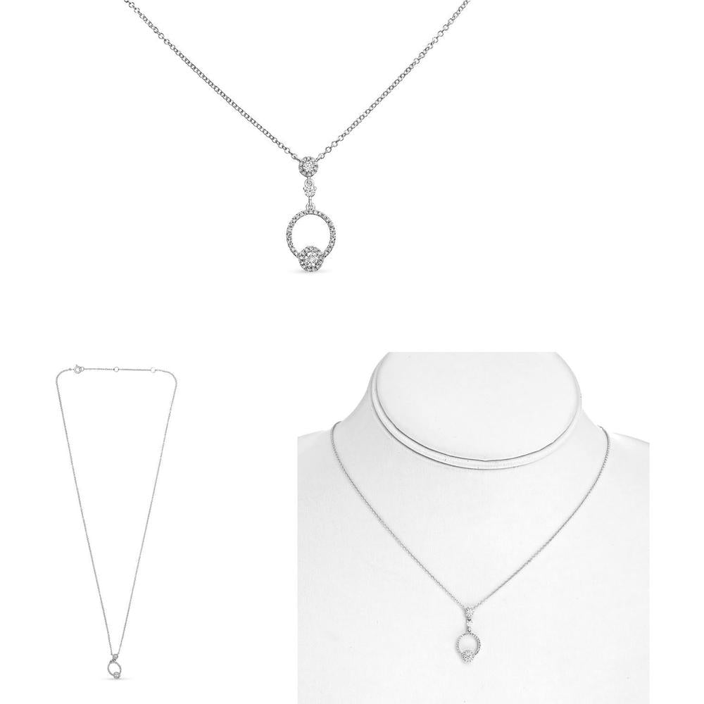 Roman & Jules - 14K White Gold Round Diamond Pendant Necklace with Milgrain Detail - 0.26 Carat Total Diamond Weight