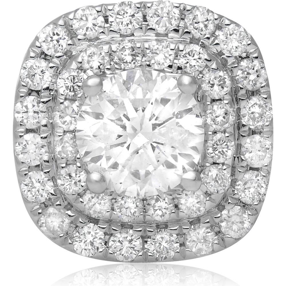 Roman & Jules - 14K White Gold Round Diamond Pendant with Double Diamond Halo - 0.58 Carat Total Diamond Weight