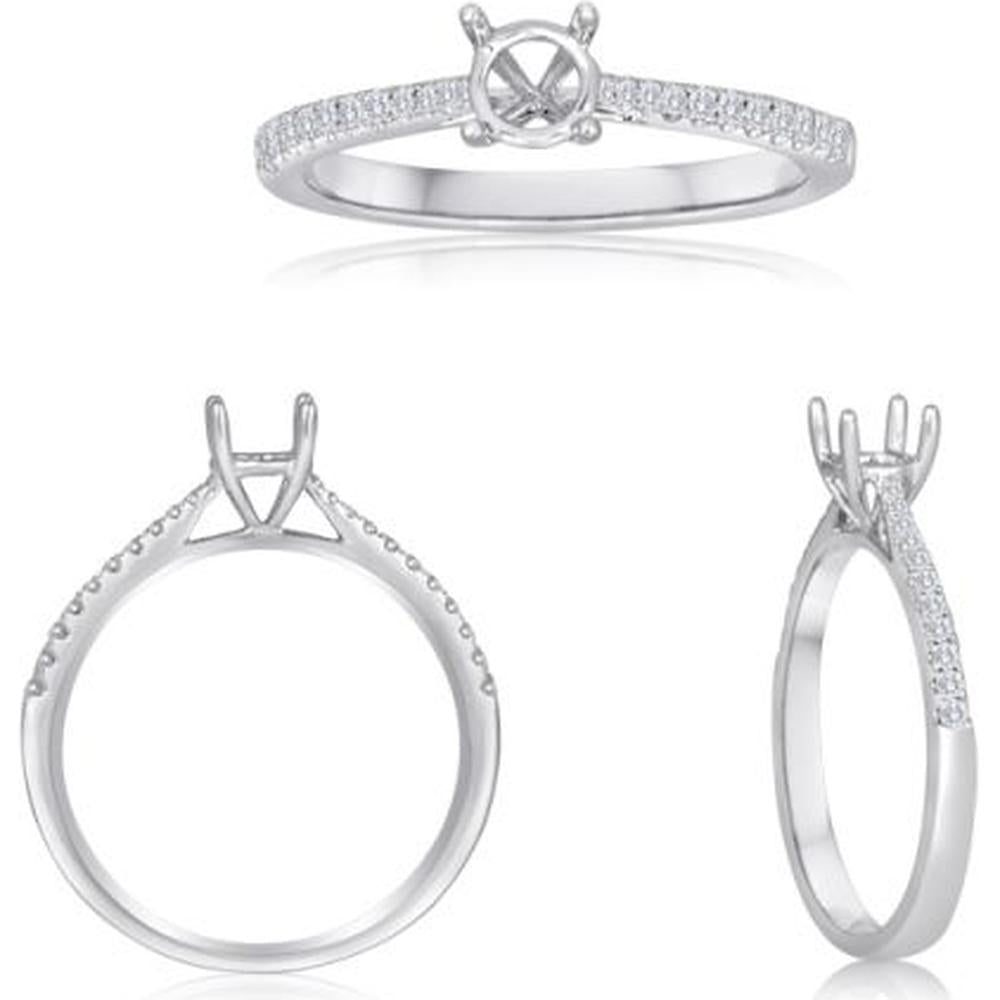 Roman & Jules - 14K White Gold Round Diamond Ring - 0.13 Carat Total Diamond Weight
