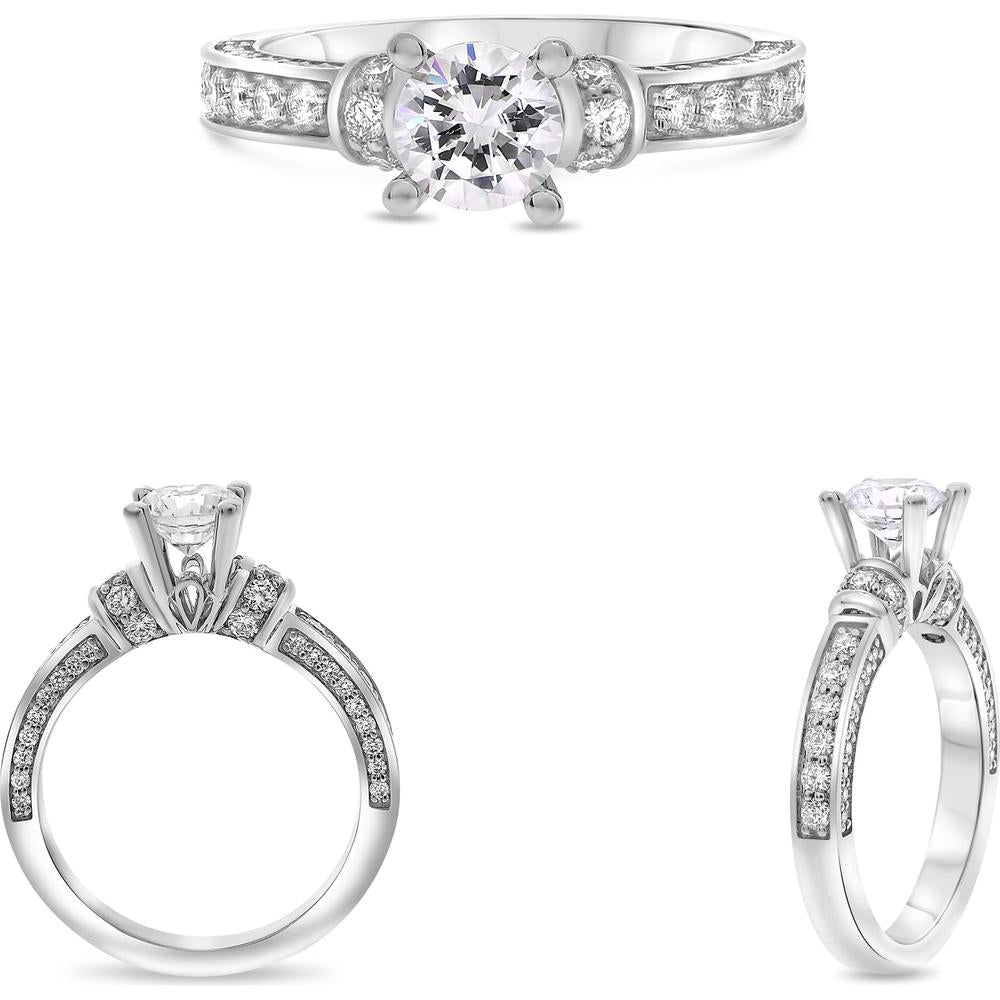 Roman & Jules - 14K White Gold Round Diamond Ring - 0.64 Carat Total Diamond Weight