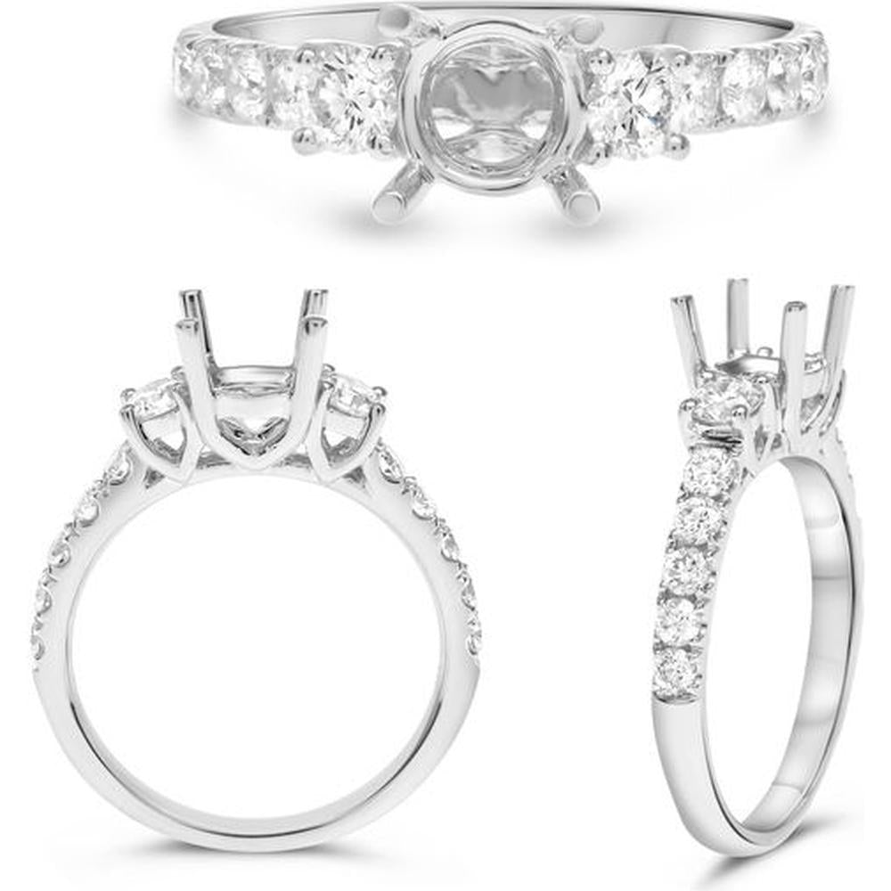 Roman & Jules - 14K White Gold Round Diamond Ring with 0.45 Carat Center and 0.28 Carat Total Round Diamonds