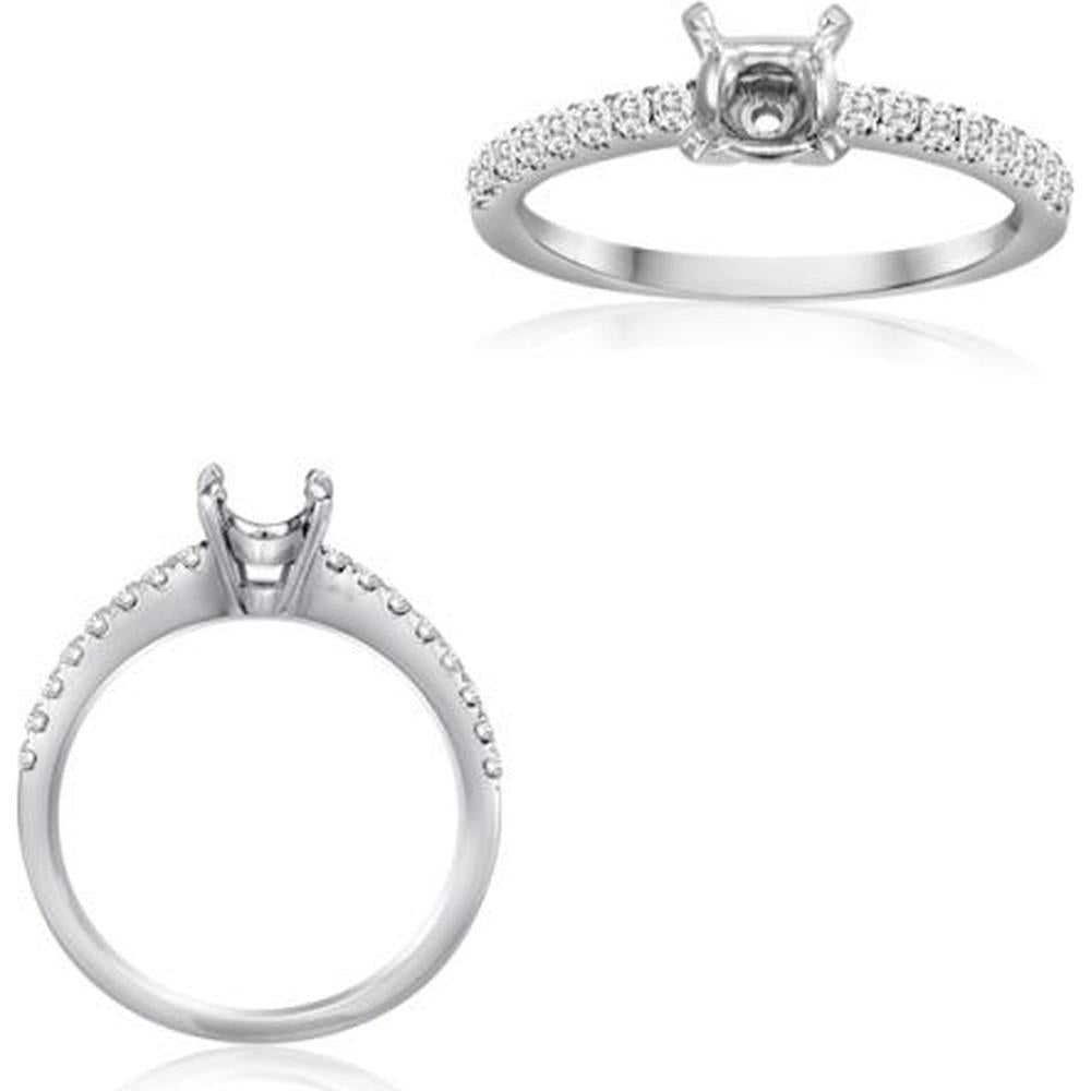 Roman & Jules - 14K White Gold Round Diamond Ring with Diamond Band Accent - 0.23 Carat Total Diamond Weight