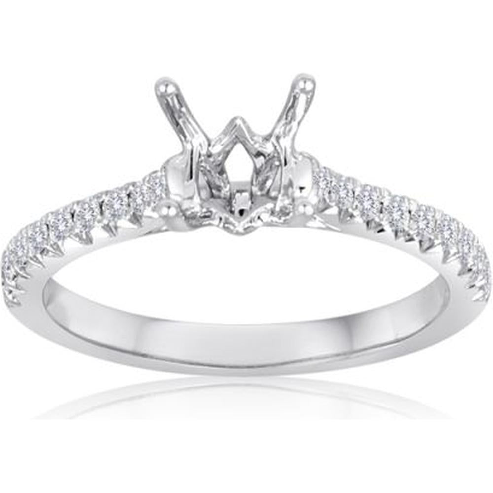 Roman & Jules - 14K White Gold Round Diamond Ring with French Pave Setting - 0.23 Carat Total Diamond Weight
