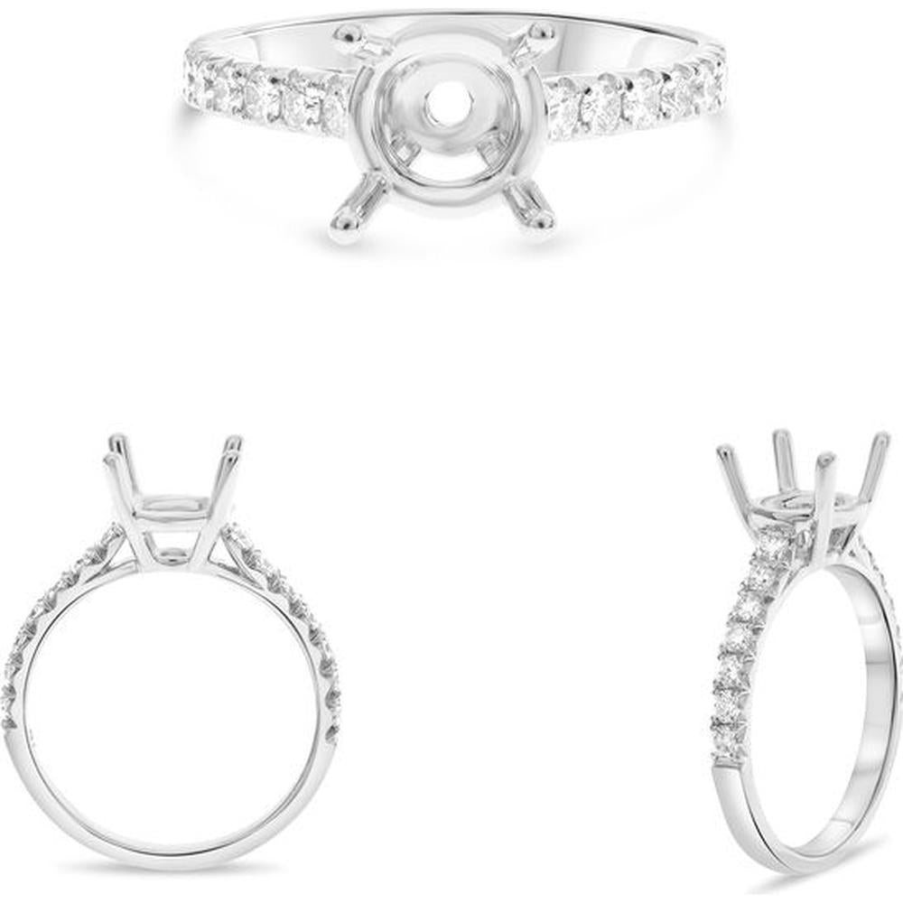 Roman & Jules - 14K White Gold Round Diamond Ring with French Pave Setting - 0.38 Carat Total Diamond Weight